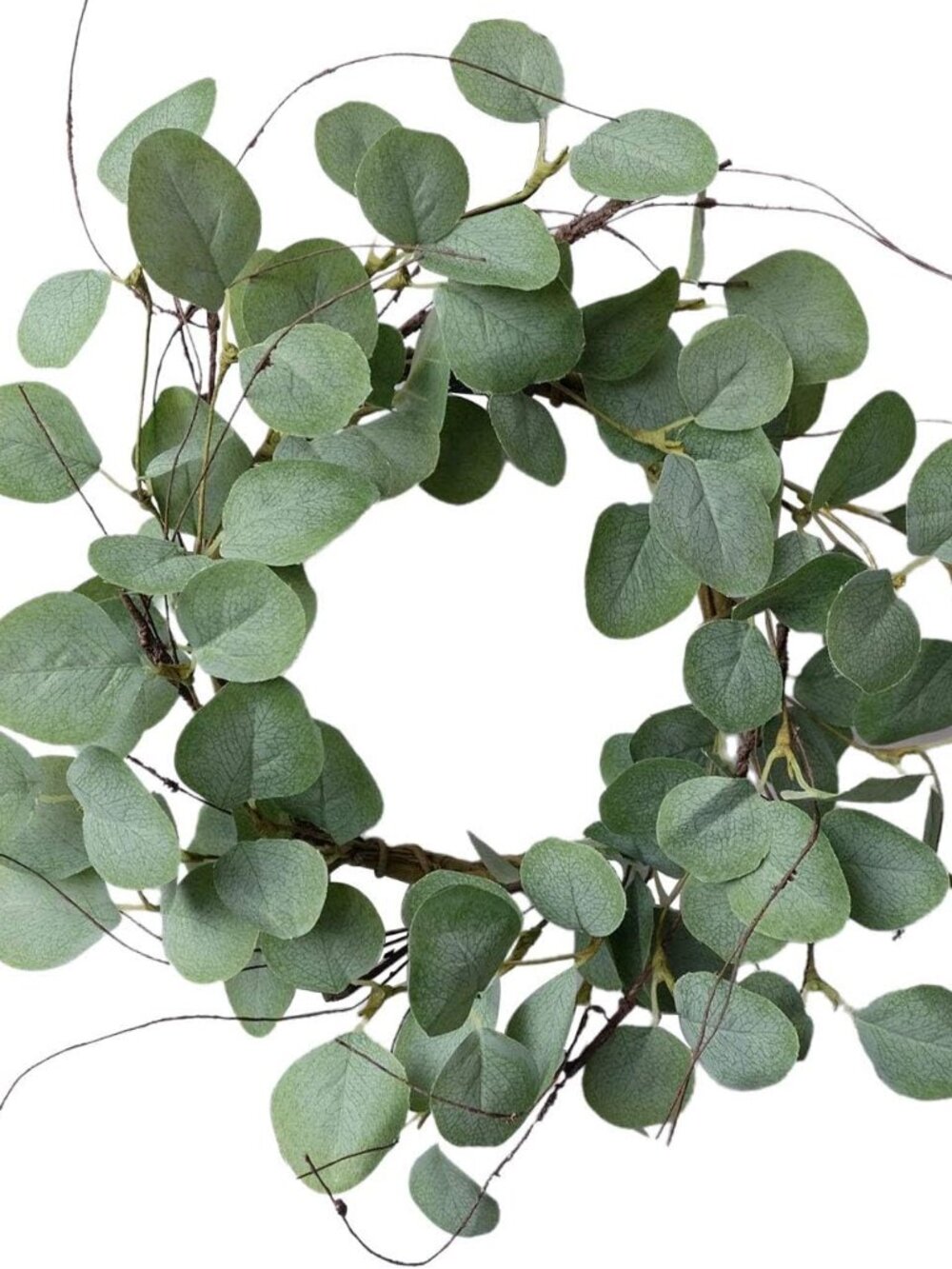Farmhouse Faux Round Green Eucalyptus Leaves Wreath, Bohemian Wall Decor, 14"